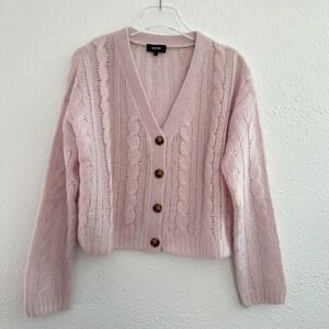ME+EM Cable Knit Cardigan Sweater Womens Small Pink Cashmere Silk Preppy Luxury